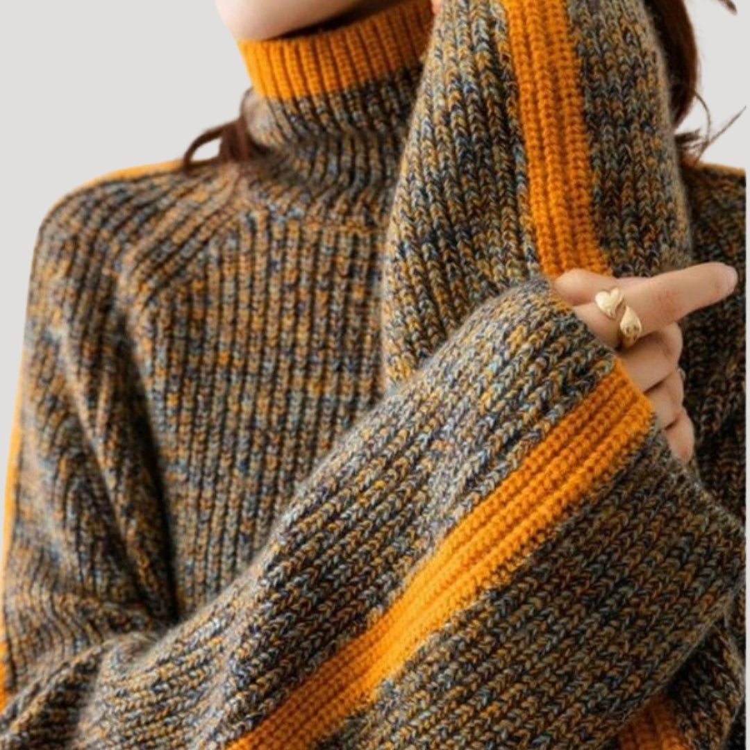 Damen Strickpullover Rollkragen Ripp Optik Frühling