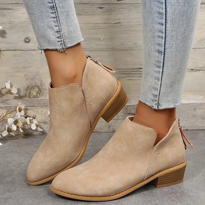 Damen Stiefel Chic Dicke Absatz V-Ausschnitt Stilettos