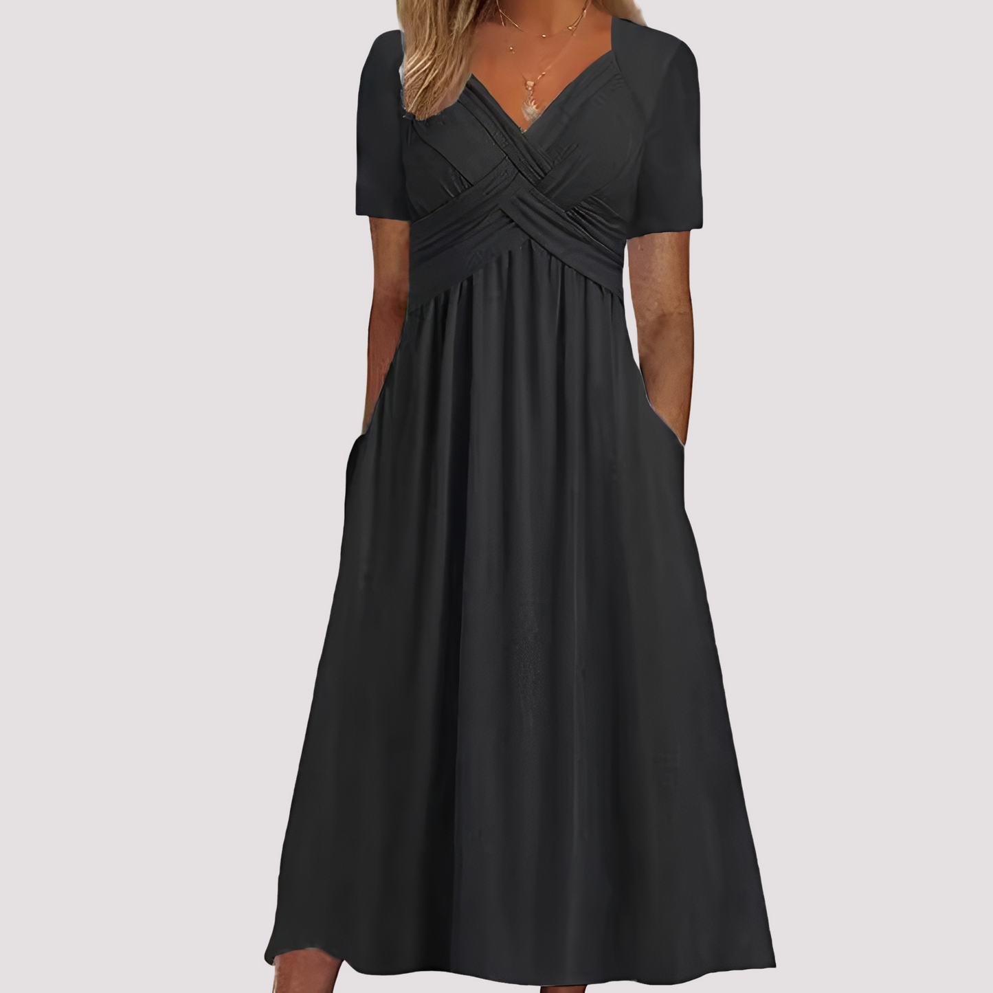 Damenkleid V-Ausschnitt Midikleid Elegant Damenmode