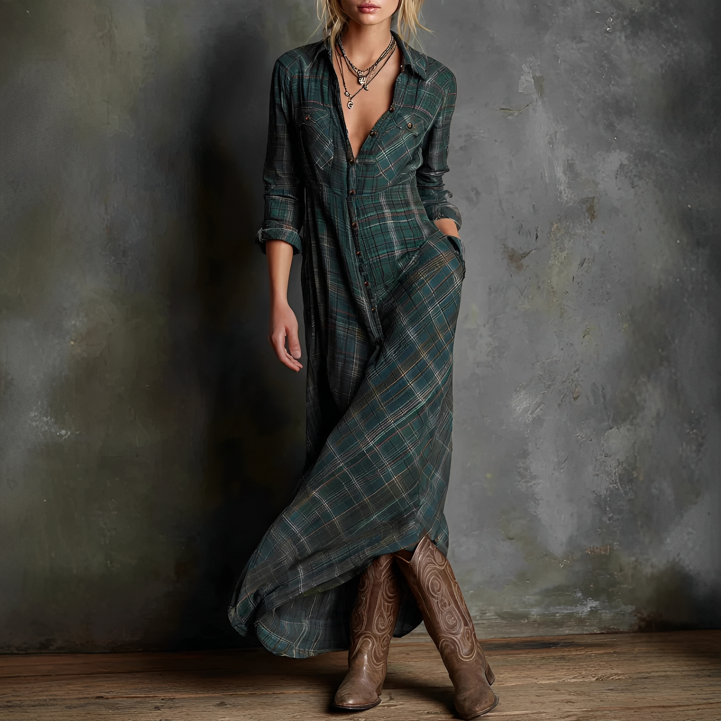 Kariertes Damenkleid Lässig Sommerkleid Modern