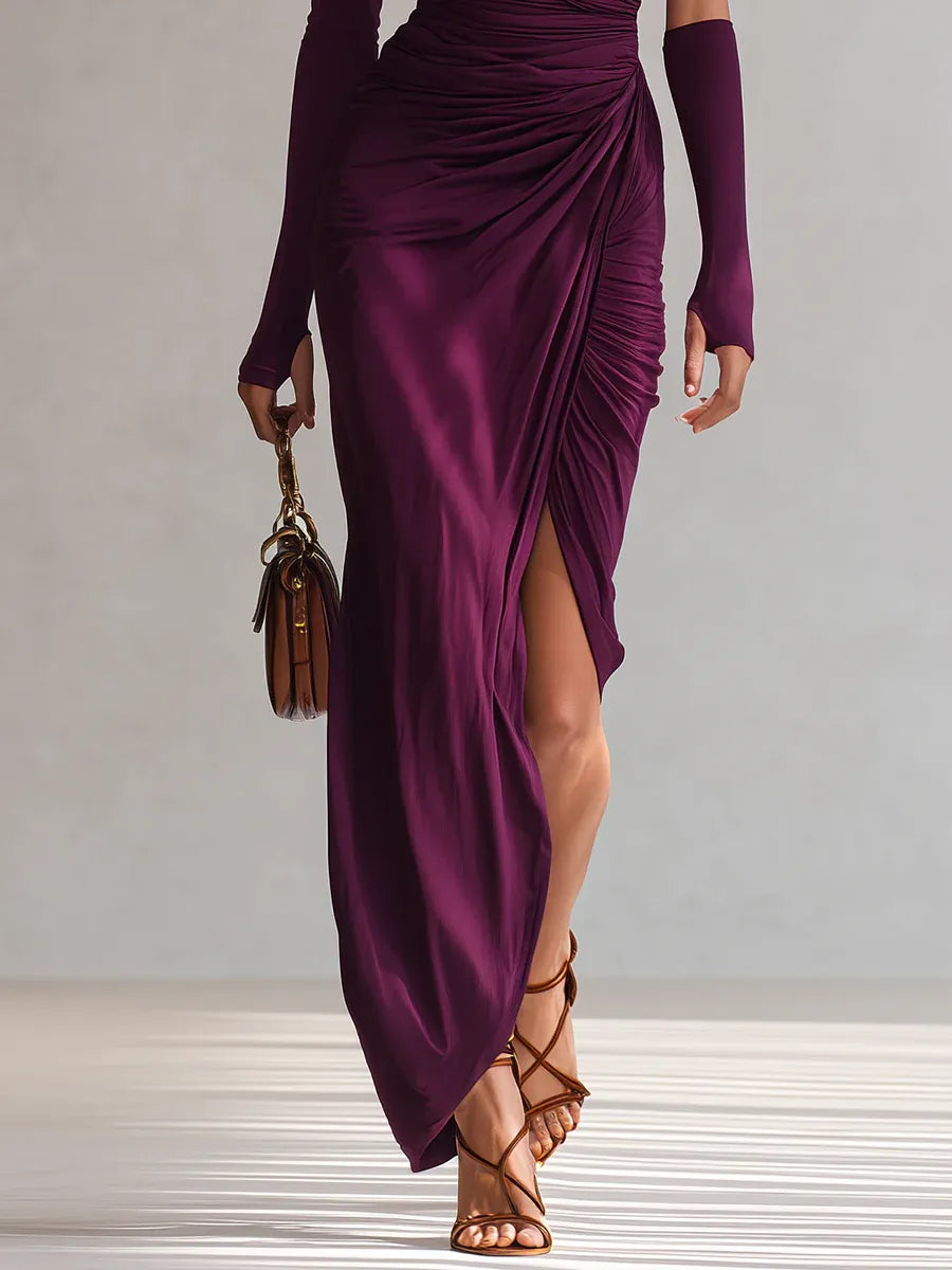 Asymmetrisches Maxikleid mit Drapierungen Damen Langkleid Elegant