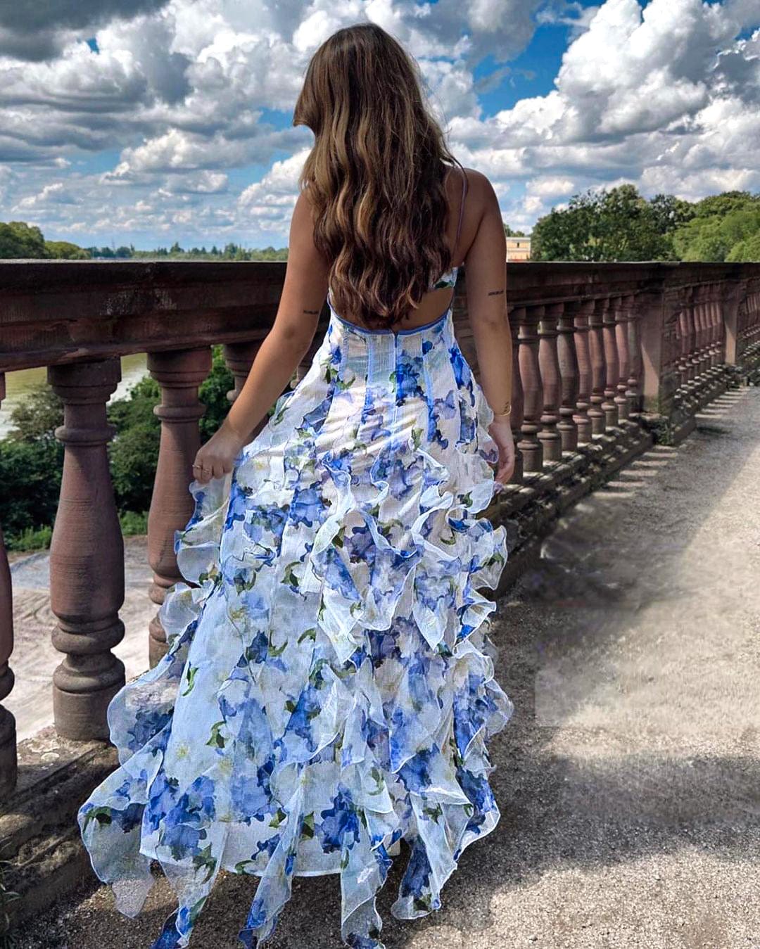 Romantisches Maxikleid mit Rüschen Blumenmuster