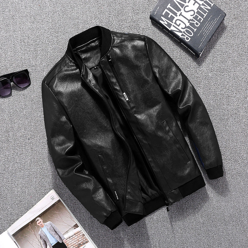 Herren Lederjacke Modern mit Taschen Schwarz Bikerstil