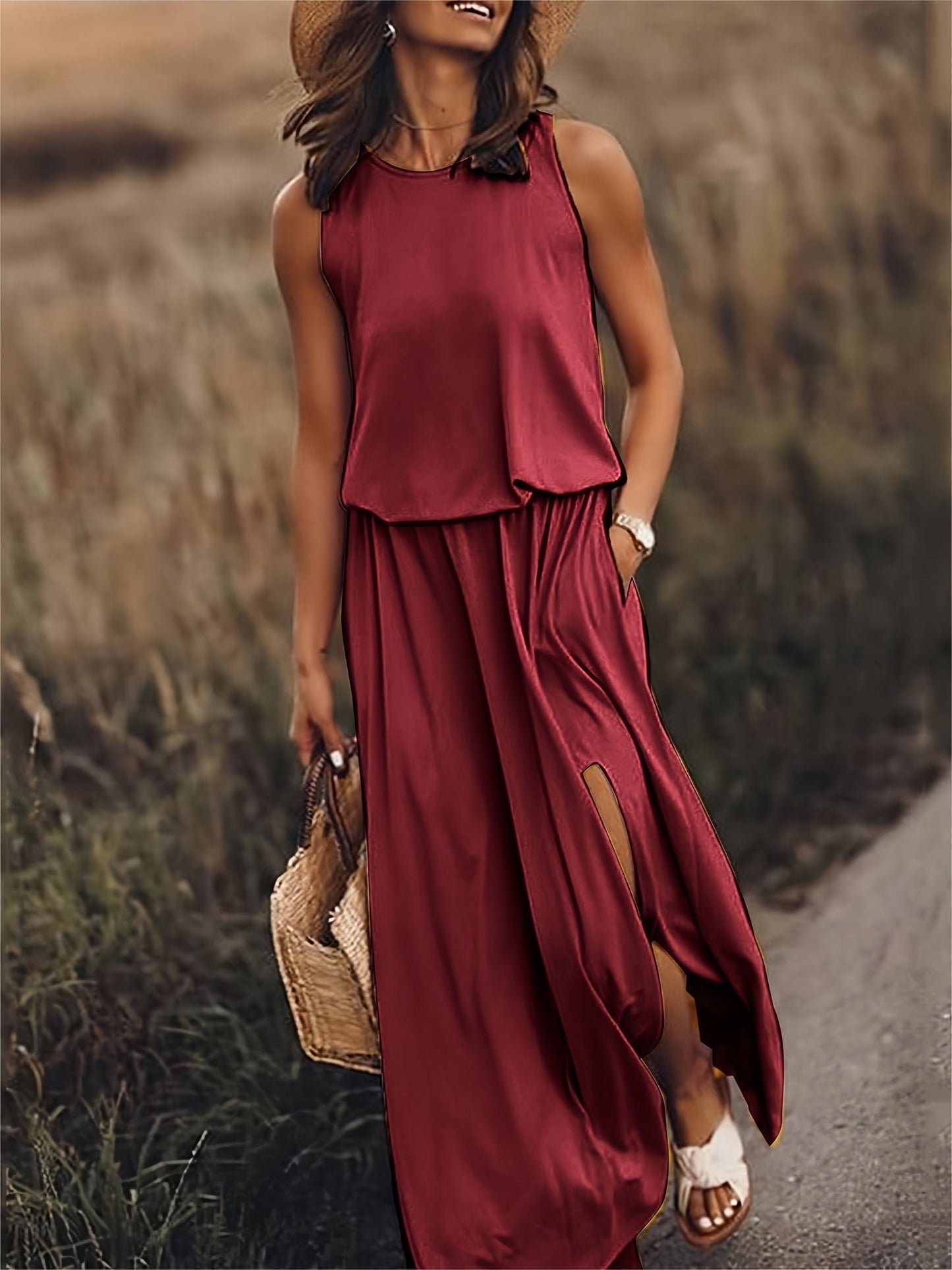 Boho Maxikleid Damen Schlicht Modern Aus Modal