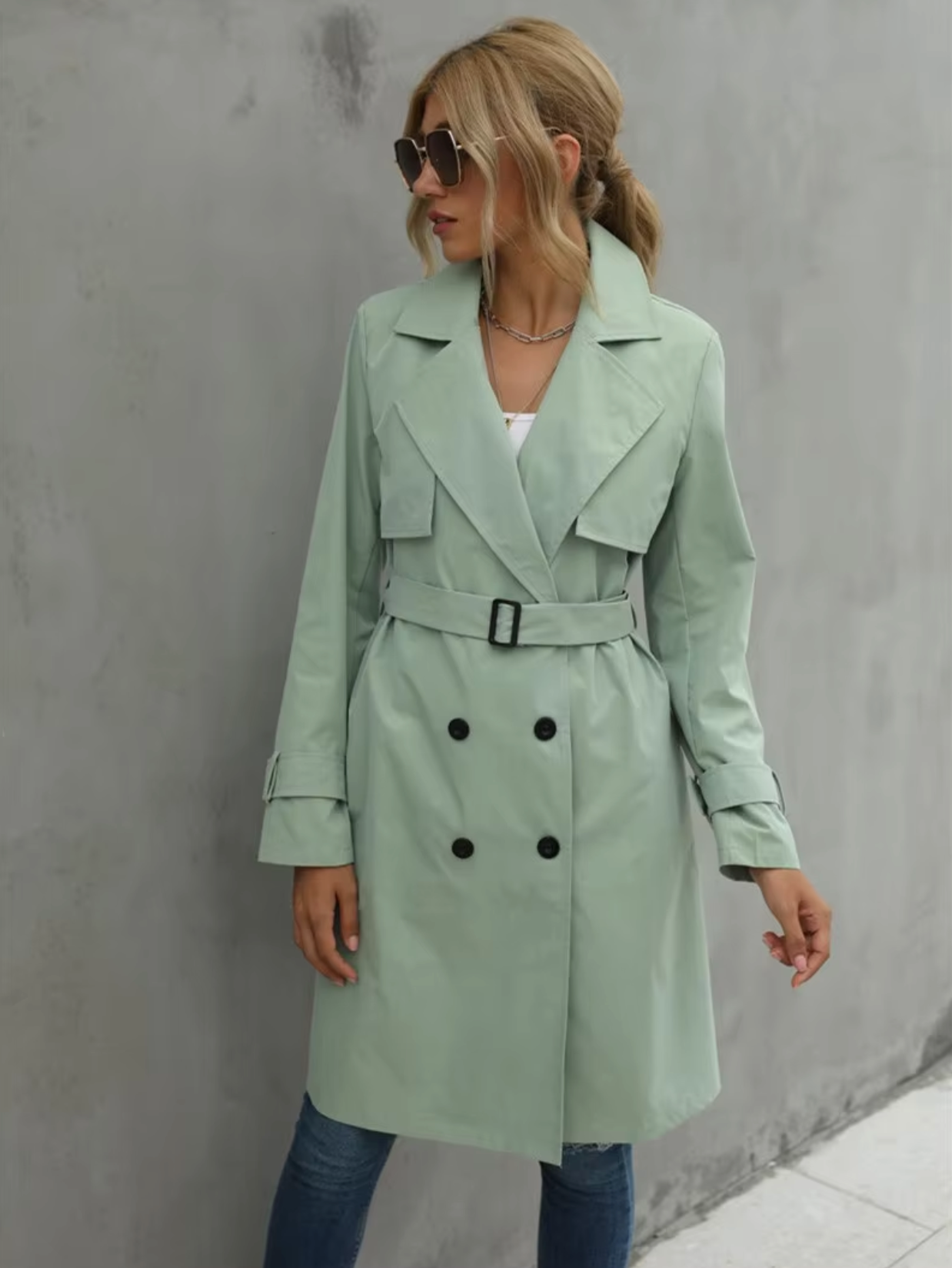 Damen Trenchcoat Doppelreihig Klassisch Modern