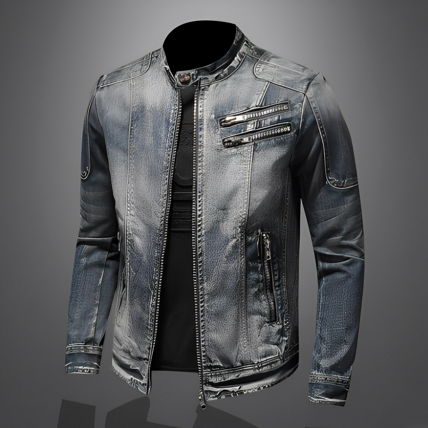 Männer Jeansjacke Stylisch Mit Taschen Schwarz