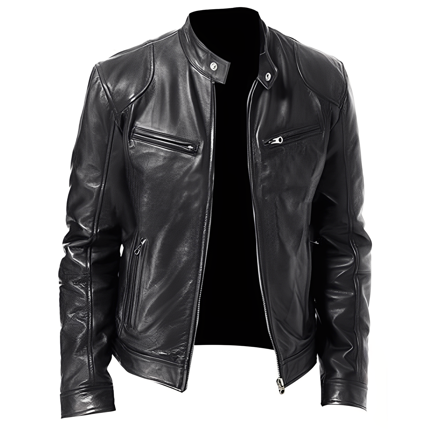 Lederjacke Männer PU Ledermantel Schwarz Modern