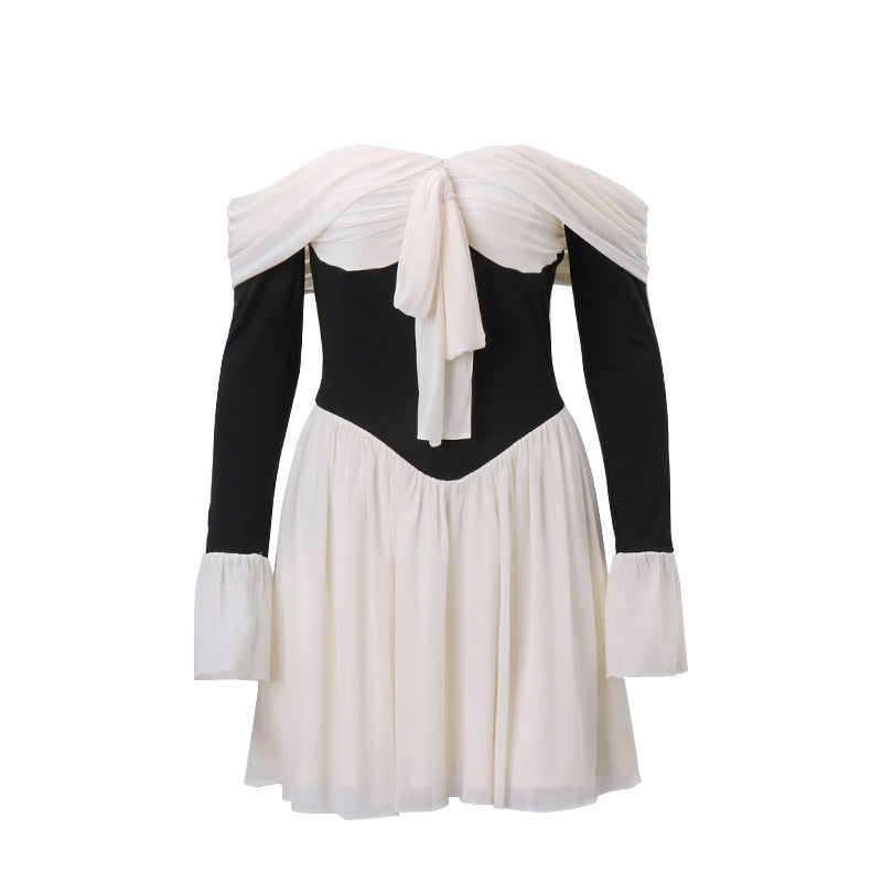 Kurzes Off-Shoulder Kleid Mit Schleife Damenkleid Mini