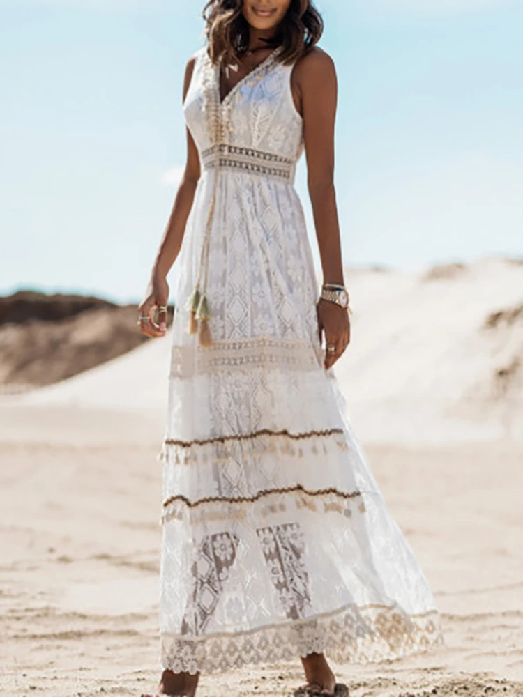 Damen Maxikleid Boho Chic Sommerkleid Lang