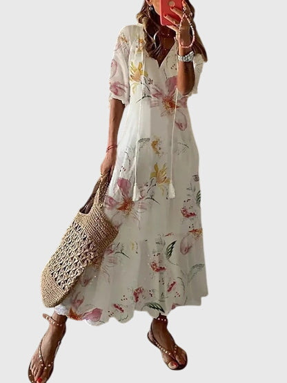 Damen Maxikleid Boho Chic V-Ausschnitt Sommerkleid