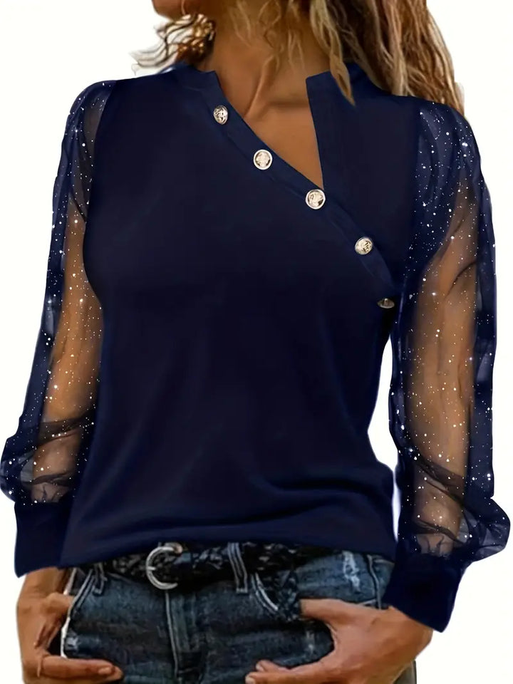 Bluse Asymmetrisch Netz Ärmel Damen Oberteil