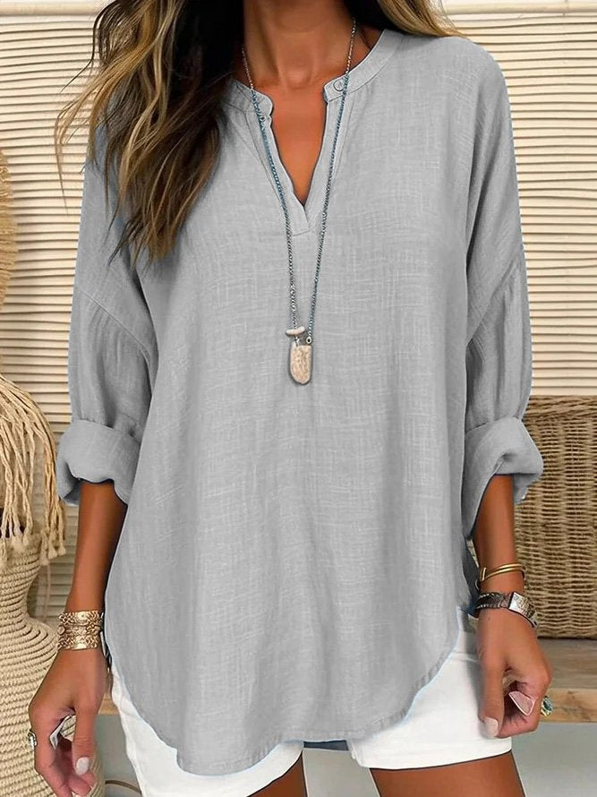 Leinenbluse Damen Lockere Knopfverschluss Sommer