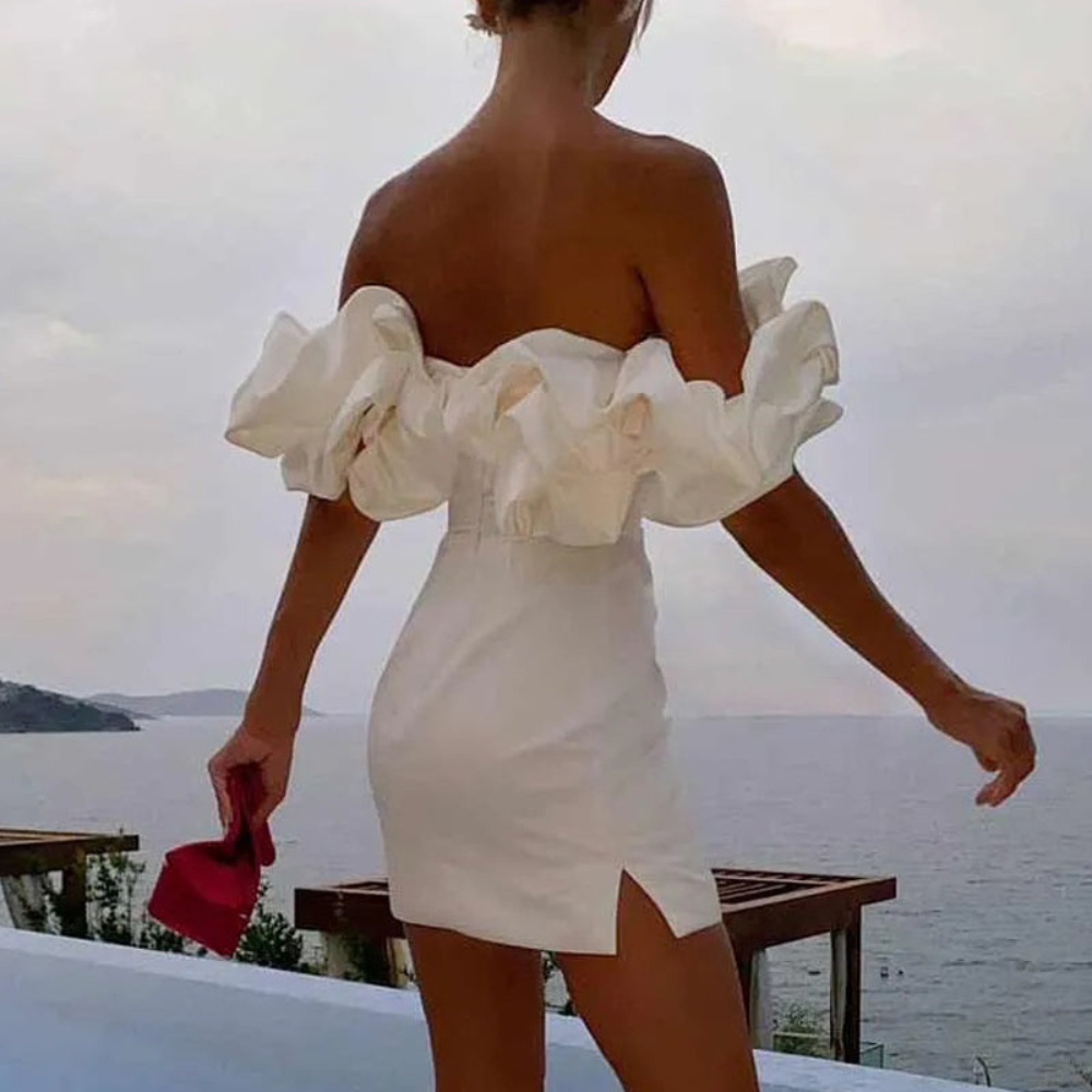 Kleid Damen Rüschenk Kleid Hochzeitsgast Elegannt
