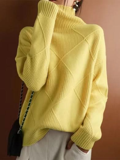 Rollkragenpullover 3D Rhombus Muster Modern
