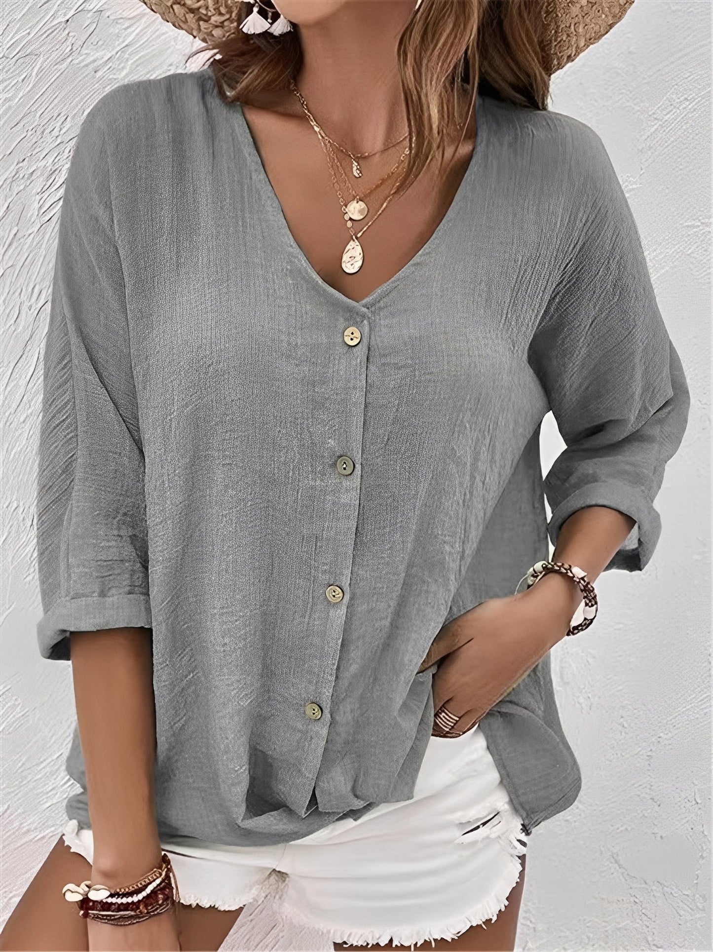 Damen-Shirt Bequem V-Ausschnitt Modern