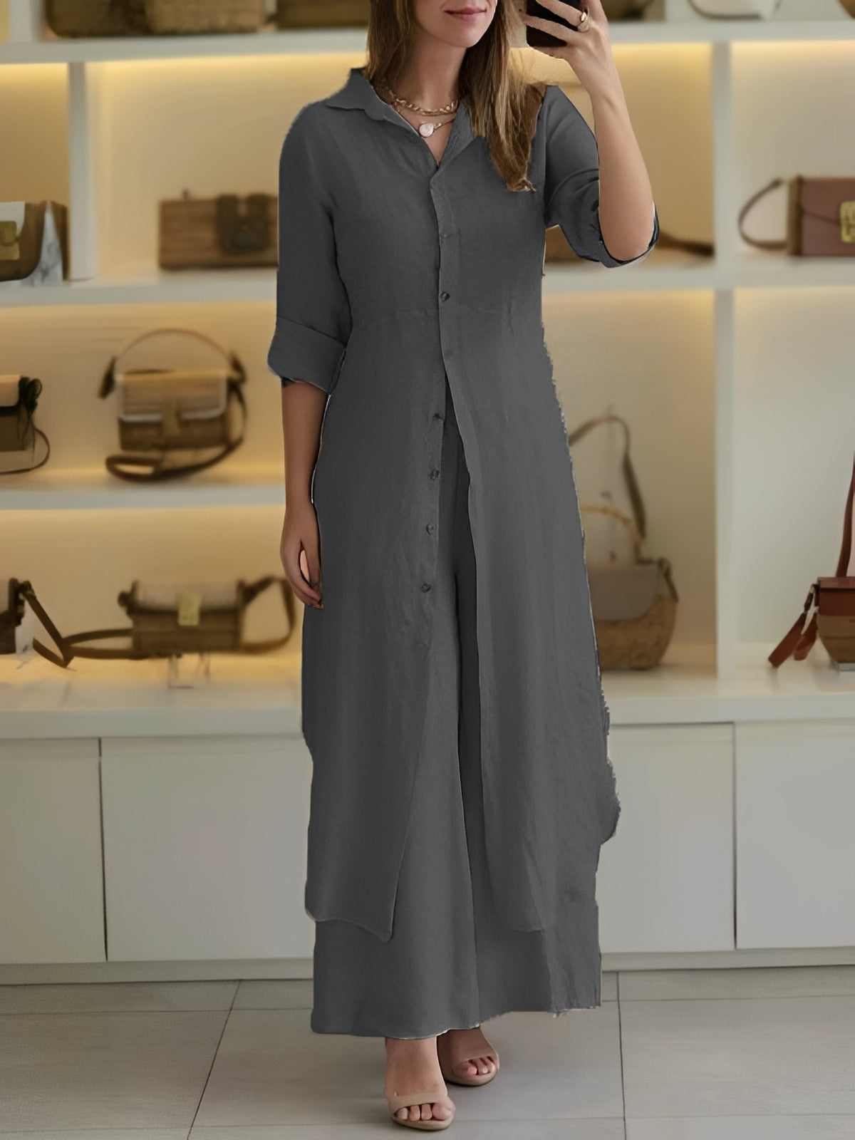 Damenhemd Set Langärmelig Elegantes Zweiteiler
