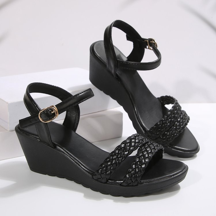 Geflochtene Keilsandalen Frauen Schnallenriemen Sommer