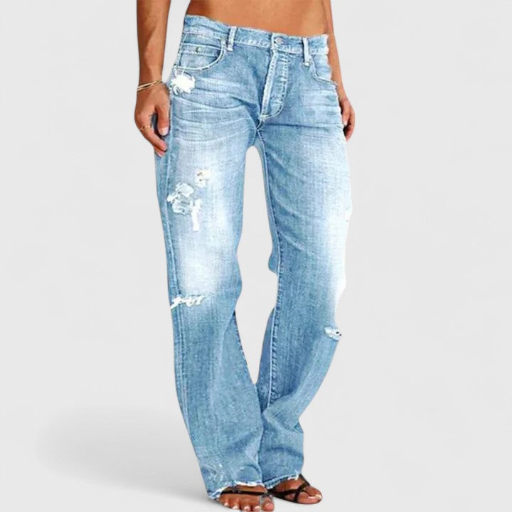Damen Vintage Jeans locker Bequem Waschung