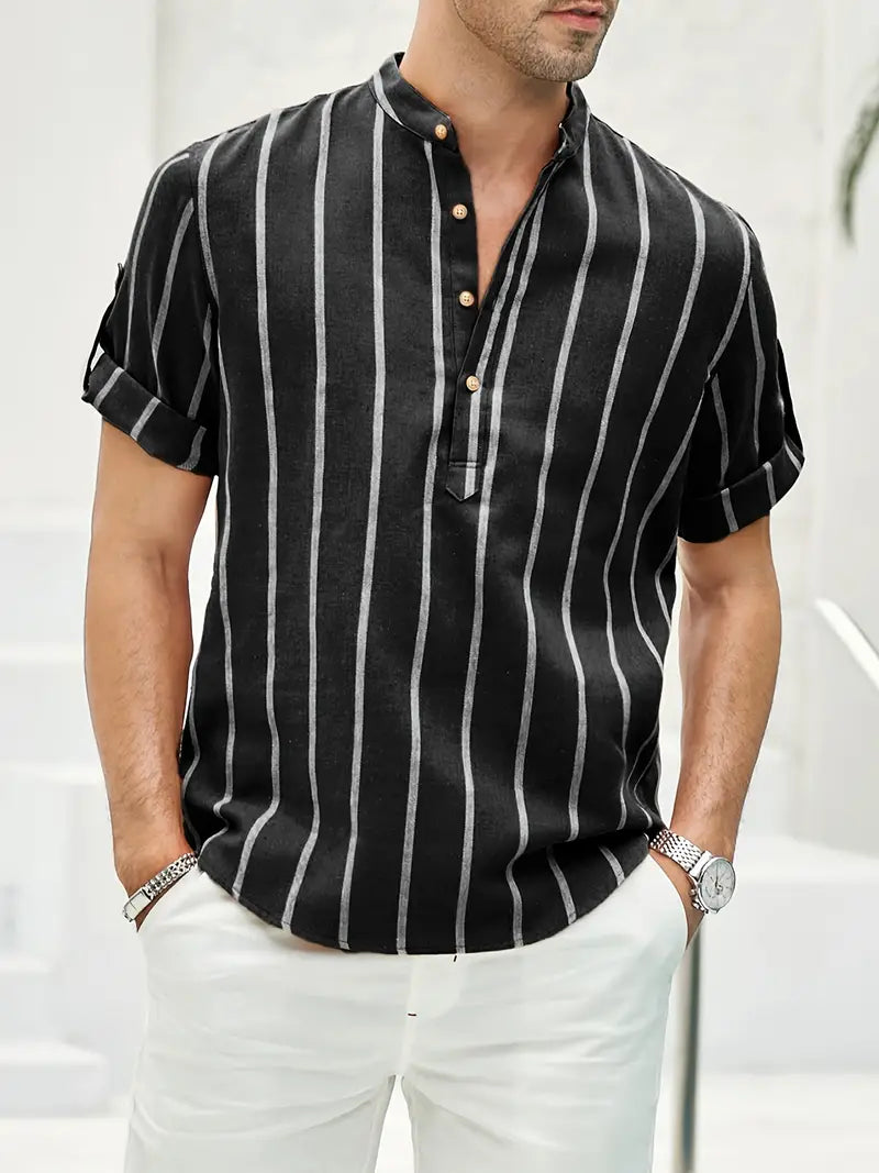 Herren Hemd Kurzarm Gestreift Klassisch Slimfit