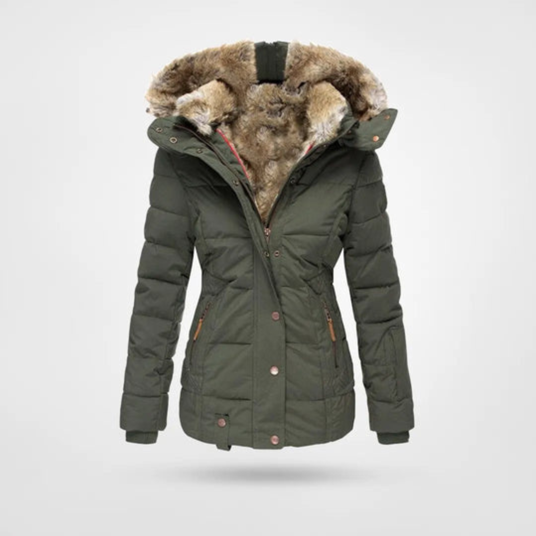 Damen Winterjacke Lang Gepolstert mit Kapuze Warm