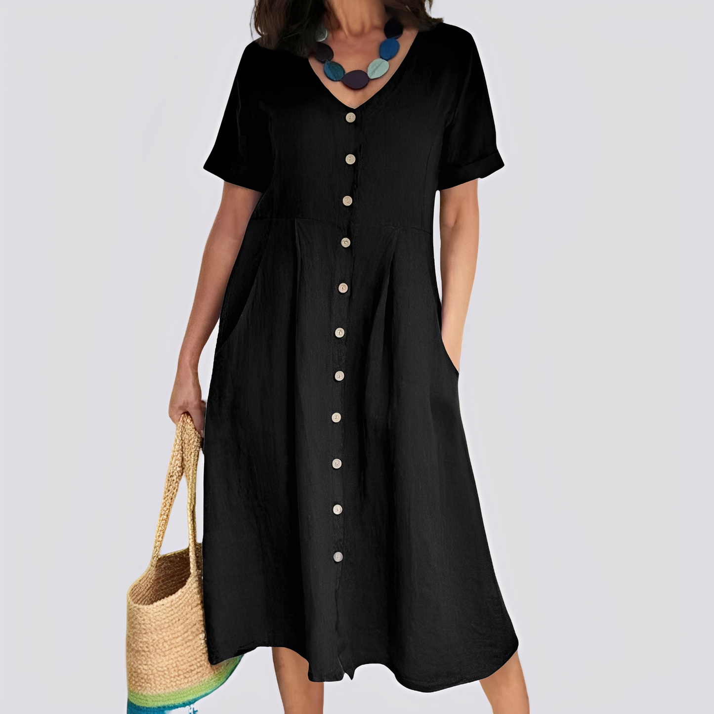 Sommerkleid Damen Hochtaille Locker Geschnitten