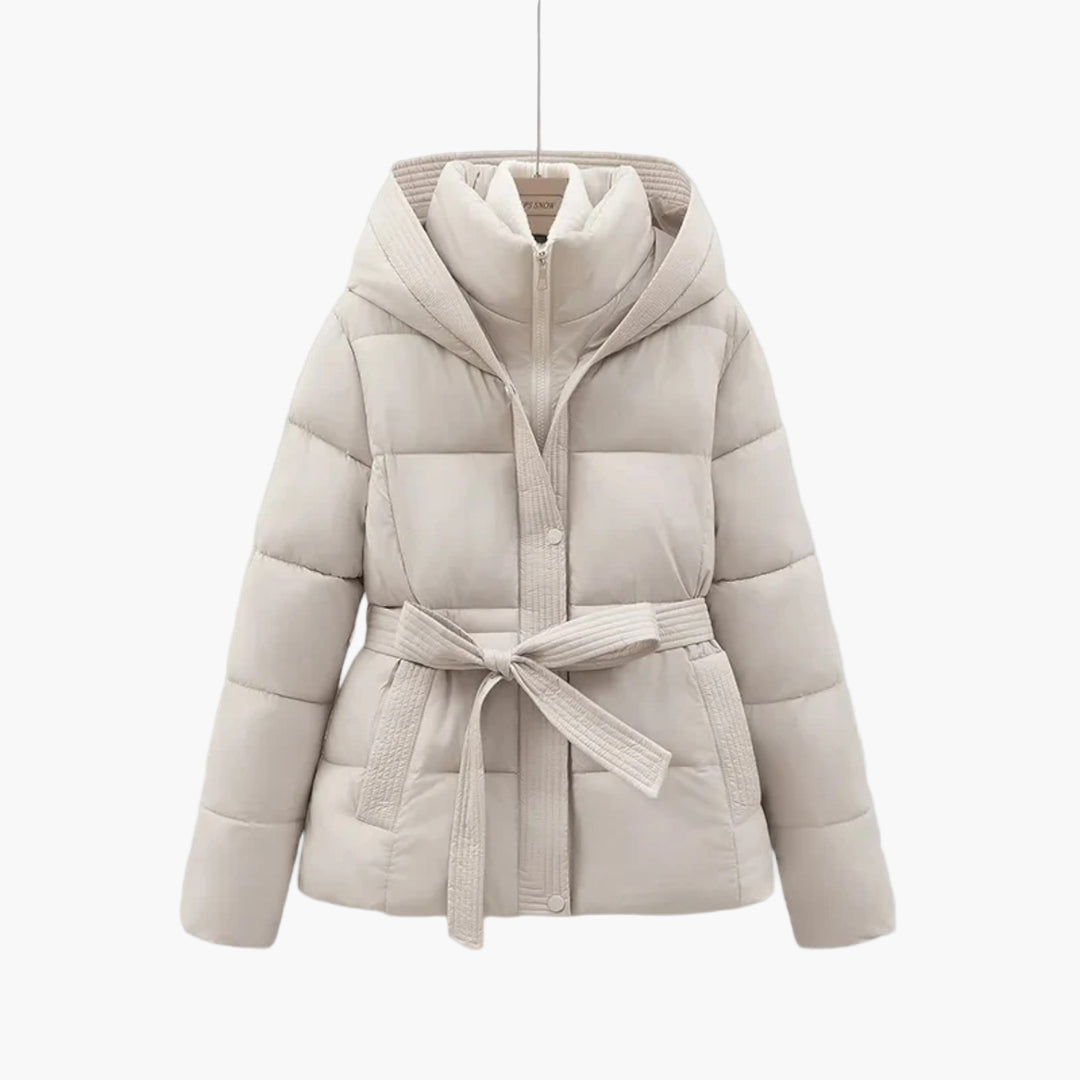 Damen Pufferjacke Warm mit Gürtel und Daunenfutter