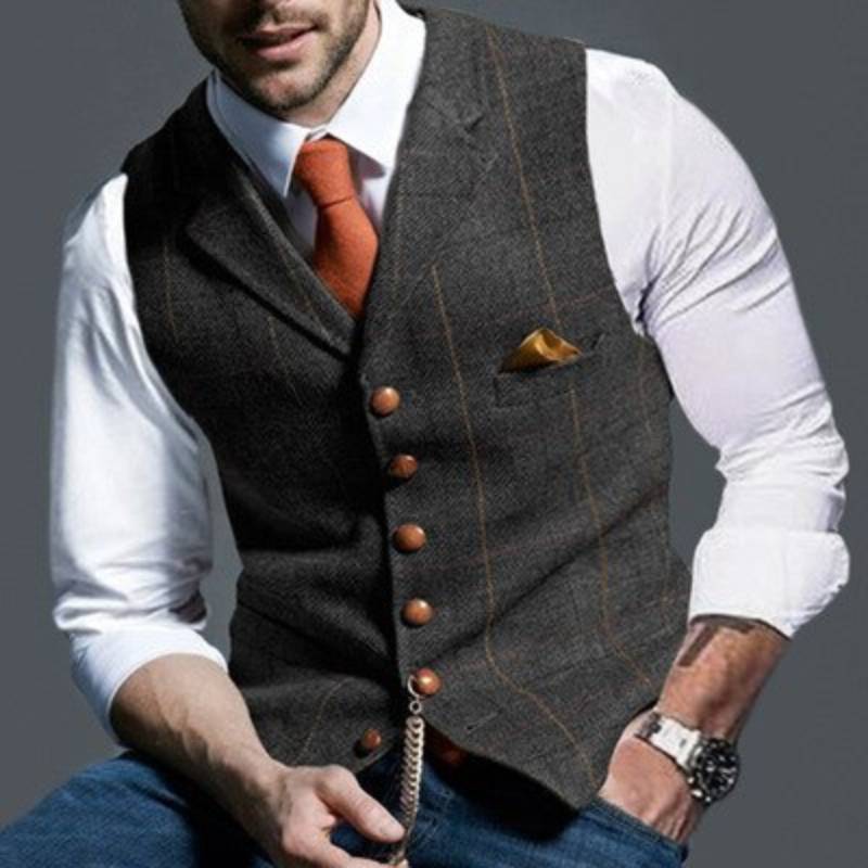 Herren Weste Kariert Elegant Business