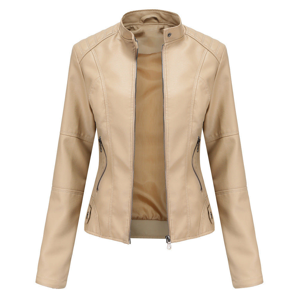 Lederjacke Biker Style Stehkragen Damen