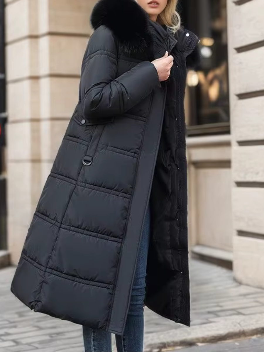 Lange Winterjacke Warm mit Kunstpelz Kragen