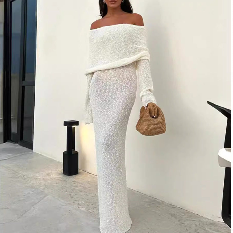 BerlinGlamour Langarm-Strickkleid im französischen Stil, einseitig, für Party und Strand geeignet