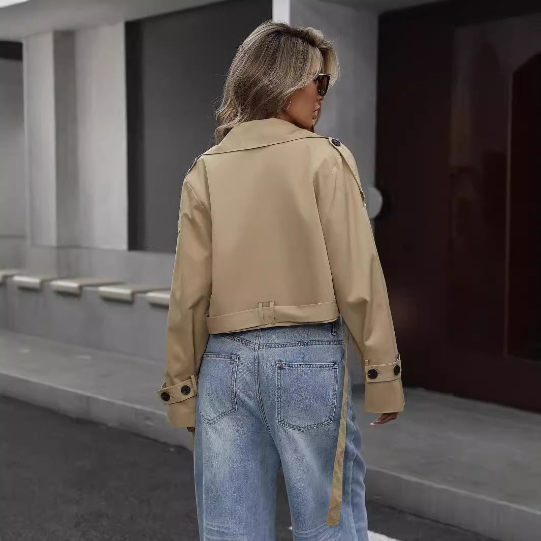Damen Trenchcoat Kurz Zweireihig Klassisch