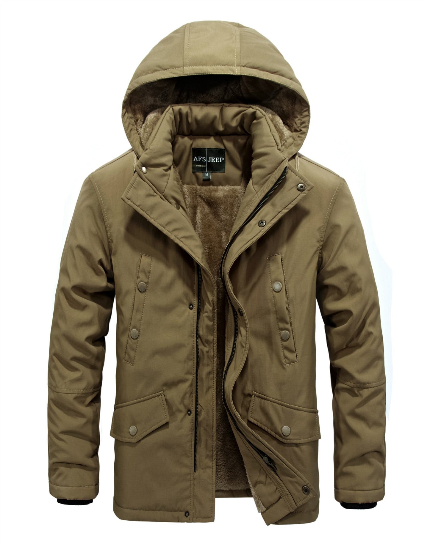 Herren Winterjacke Gefüttert Abnehmbare Kapuze Warm