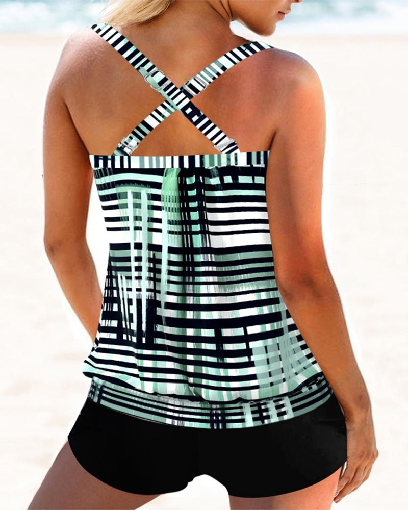 Tankini mit Wasserstreifen Vertikal Streifen Badeanzug Damen