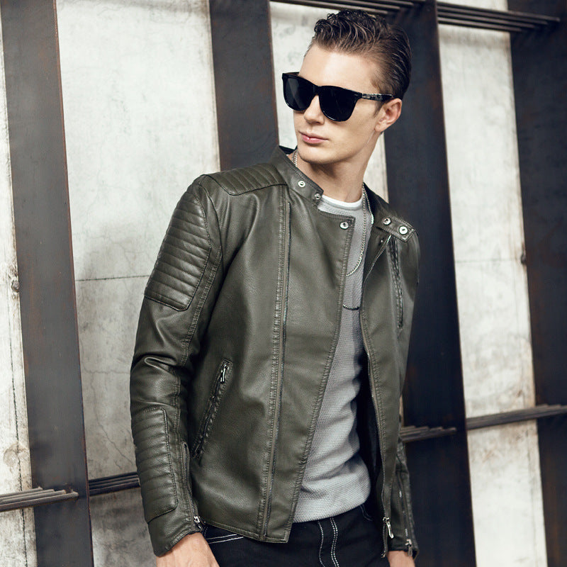 Leder Bikerjacke Herren Robust Reißverschluss Taschen Modern