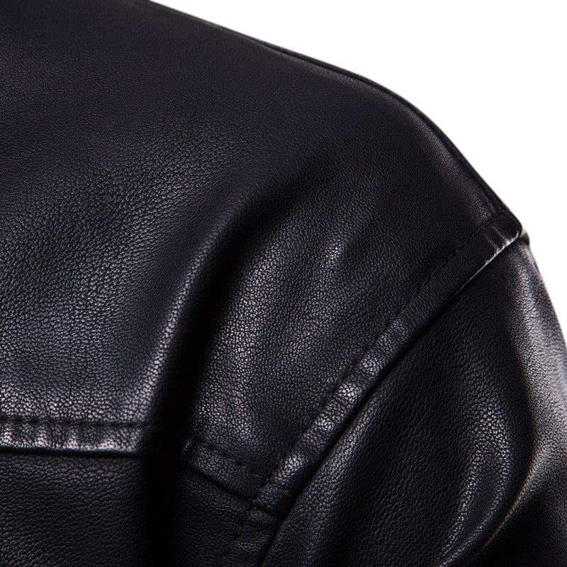 Herren Lederjacke mit Kapuze Sportlich Elegant Schwarz