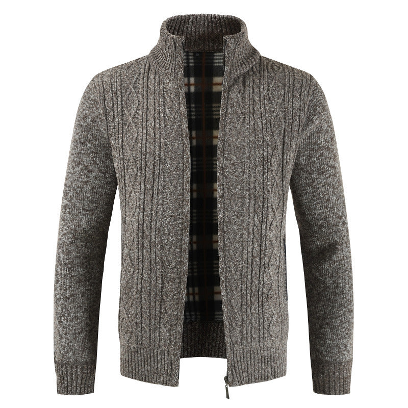 Herren Strickjacke Stehkragen Modern Zopfmuster