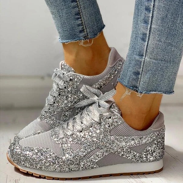 Damen Sneaker Glitter Schuhe Trendy Glanz