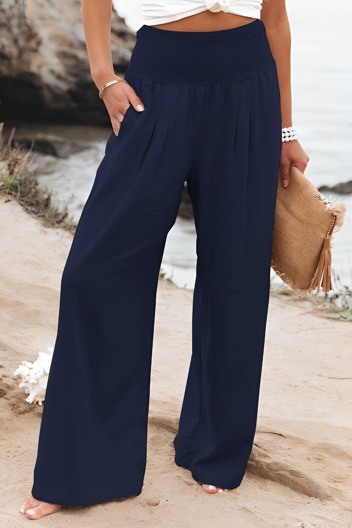 Hohe Damen Hose Weite Bein Taillierte Frauenhose