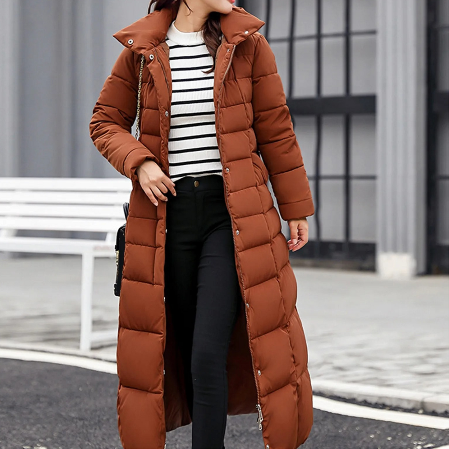 Damen Pufferjacke Elegante Umlegekragen Knopf