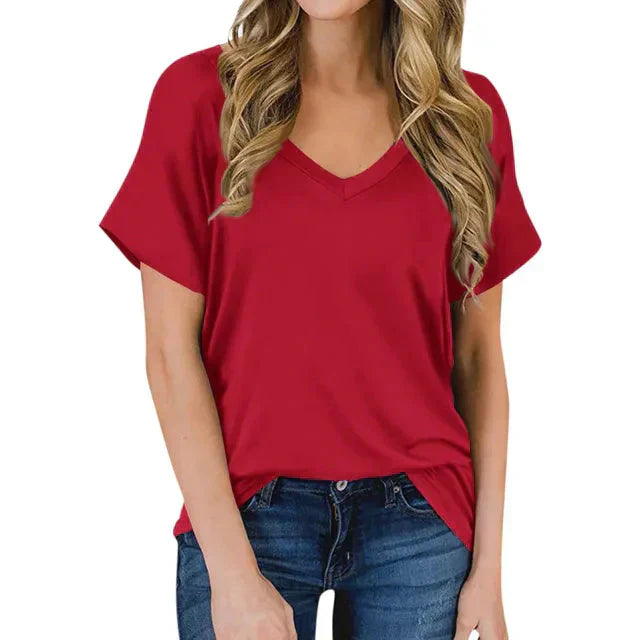 Damen V-Ausschnitt T-Shirt Trendy Leicht
