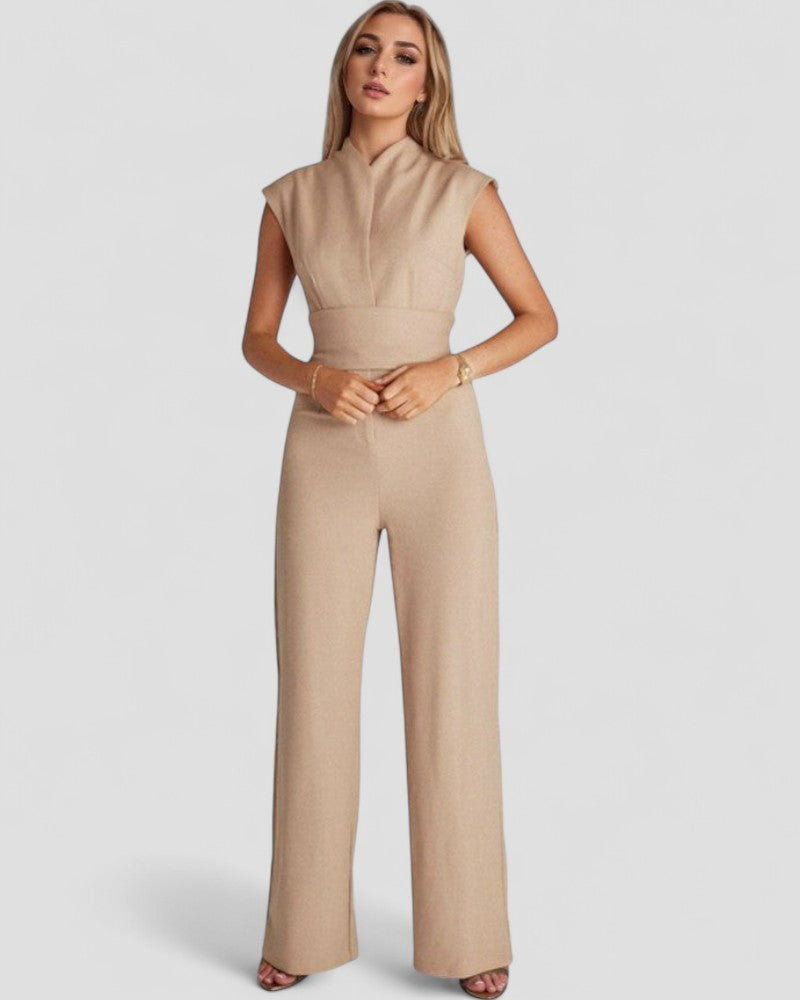Ärmelloser Jumpsuit mit weitem Bein und Taillengürtel 2