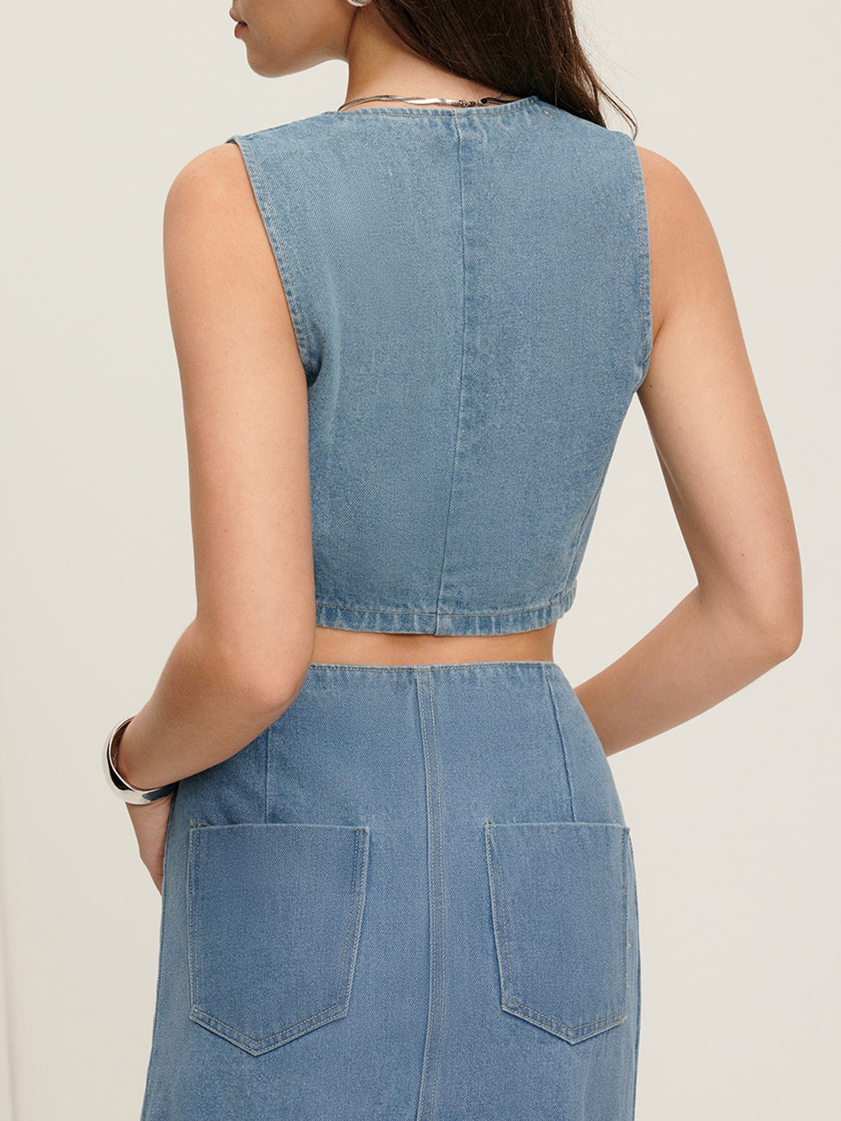Frauen Zweiteiler Denim Anzug Elegant Lässig