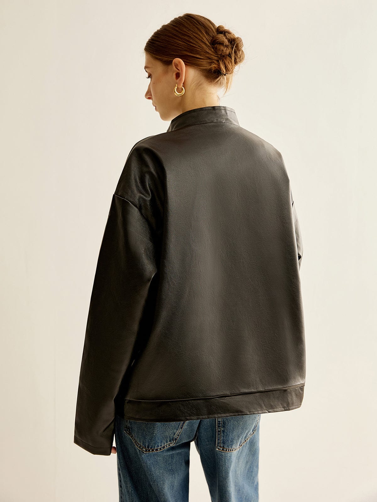 Lederjacke Schwarz mit Kontraststreifen Modern