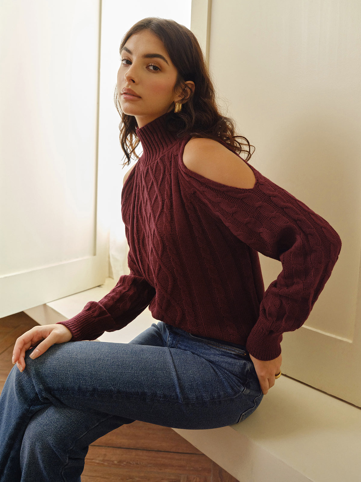 Damenschal Karierter Pullover Schulterfrei Elegannt