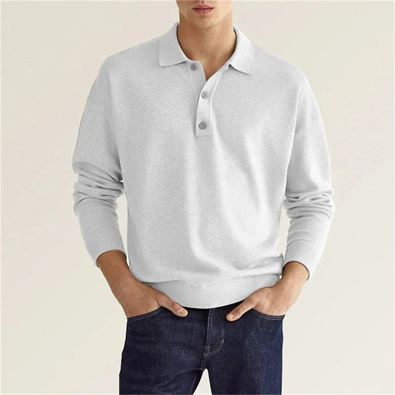 Herren Polo-Shirt Langarm Klassisch Weiß