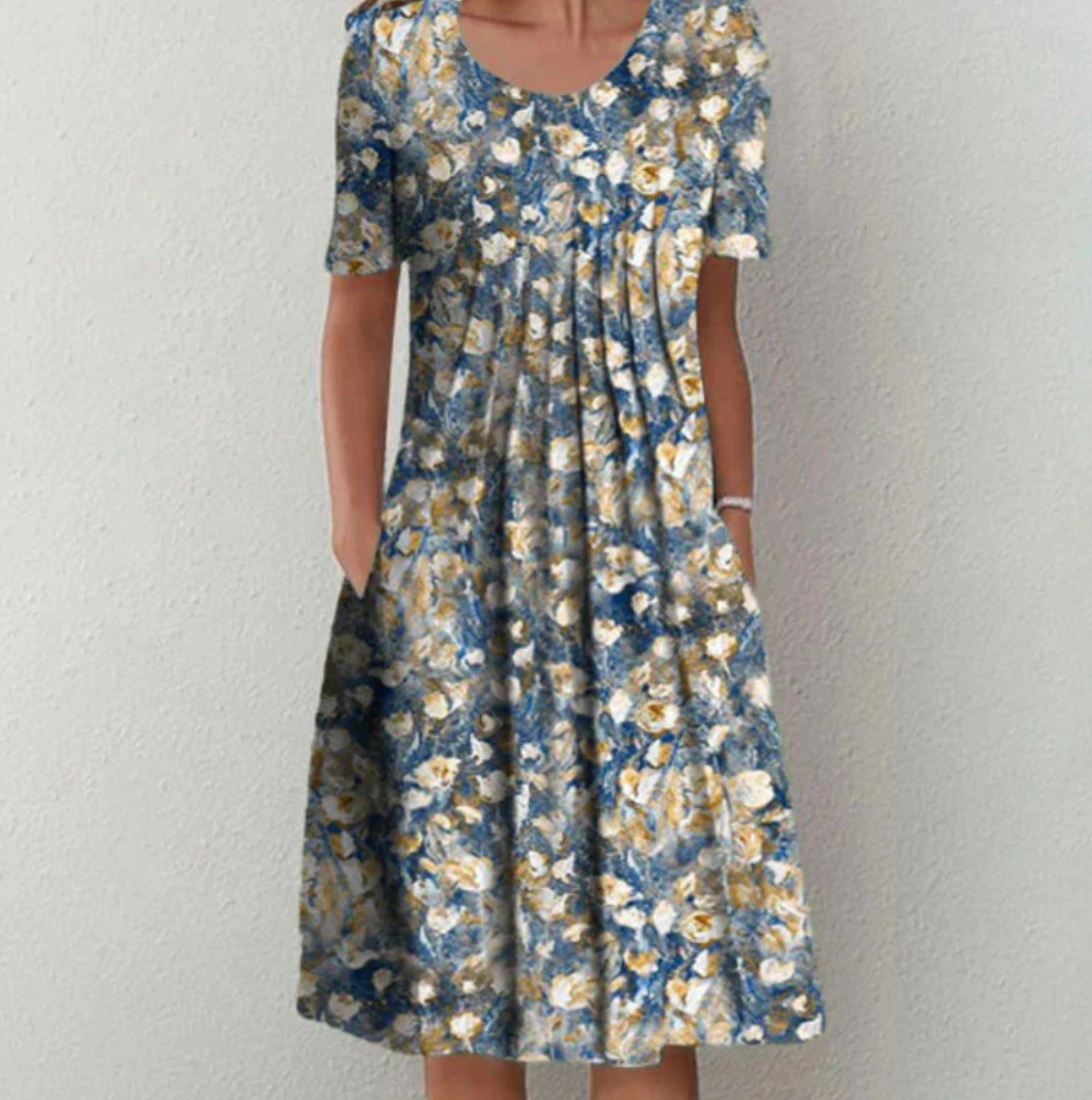 Damen Kleid Blumenmuster Locker Schnitt Sommerkleid