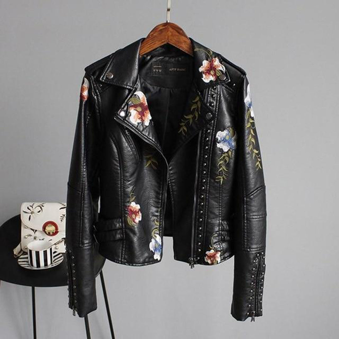 Elegante Damenjacke Klassisch Leder Schwarz