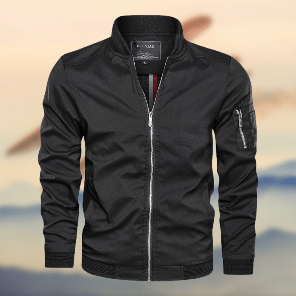 Bomberjacke - Herren Zip-Up Slim Fit Windproof Jacke-Schwarz-S-Chaps Herrenmode