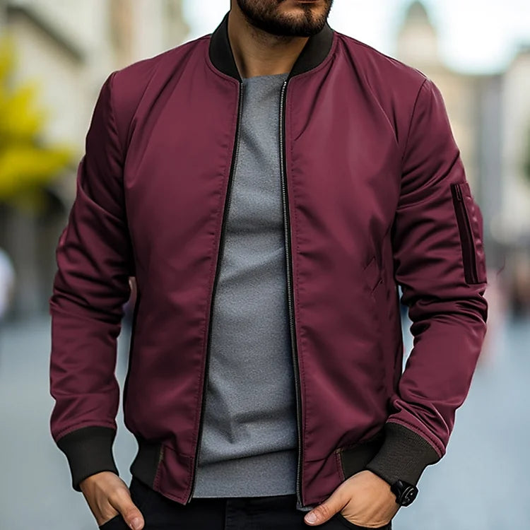 Bomberjacke – Slim Fit – Reißverschluss – Leichte Jacke – Herrenjacke-Rot-S-Chaps Herrenmode