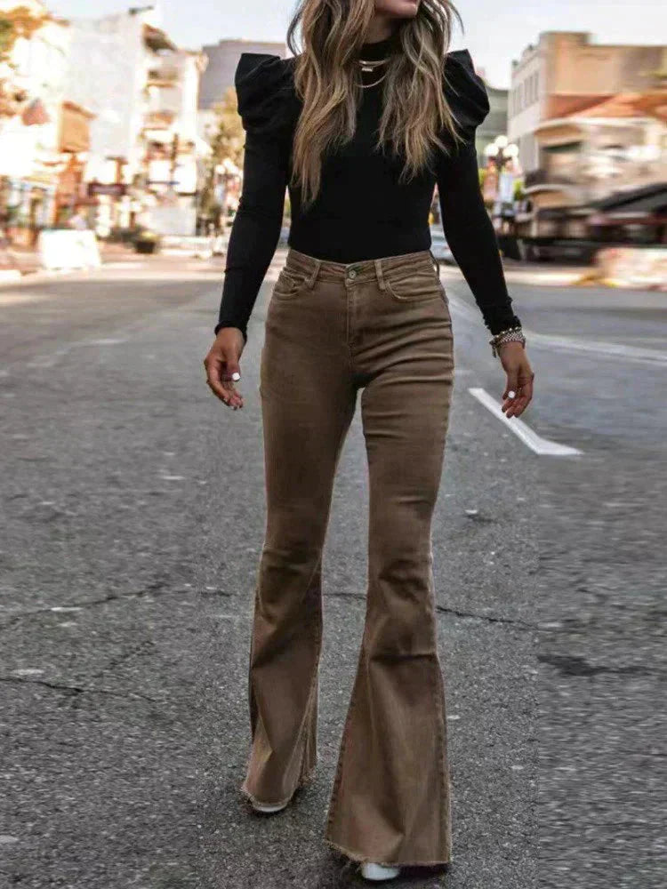 Elegante Damen Bootcut Jeans Hocher Bund Komfortabel